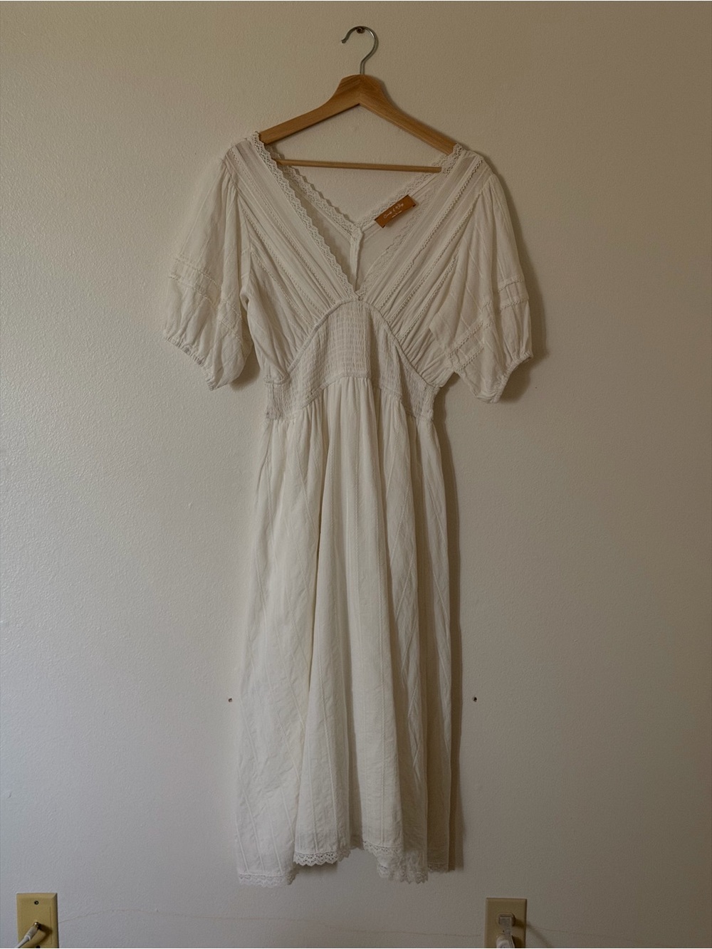 White Bohemian V-Neck Midi Dress